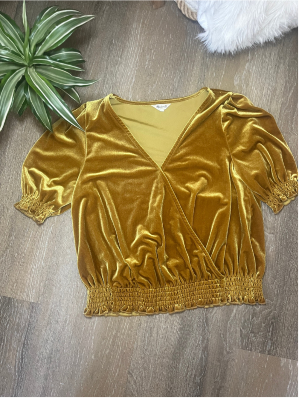 Women's Madewell Gold Velvet Wrap Blouse S
